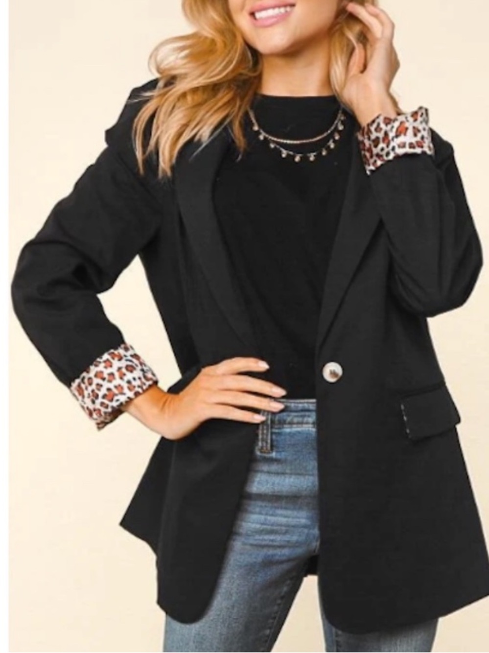 Haptics Feeling Bold Tailored Collar and Lapel Blazer Size 1X in Black Leopard